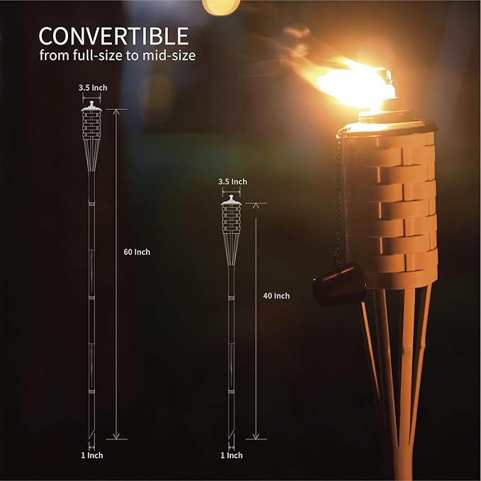 ONETHATCH Bamboo Torches, Outdoor Citronella Torch (Weathered Color, 4pack); Large Patio Torch, Great for Tropical Decor, Lighting, and Luau Party; Easy Refill Wide-Mouth Canister, Stands 60" Tall