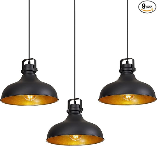 Black Farmhouse Pendant Lights Matte Pendant Lighting for Kitchen Island Industrial Adjustable Height Vintage Dome Hanging Light Fixtures for Barn, Dining Room 3 Packs