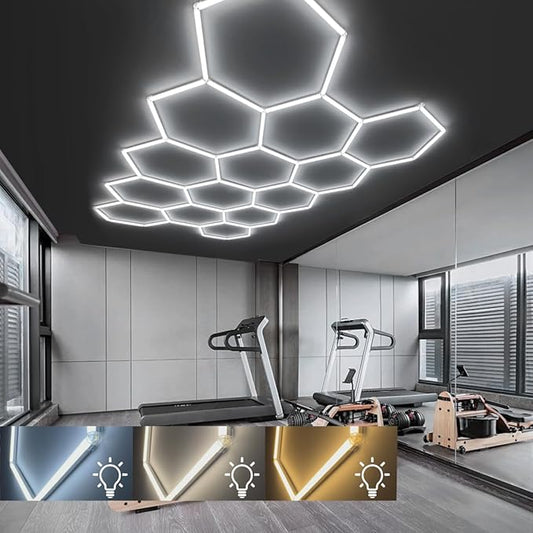 Hexagon Garage Lights: 3 Colors 3000K 4000k 6500K Honeycomb Hexagon LED Lights Super Bright Car Detailing Garage Light Ceiling LED Shop Light for Warehouse Workshop Gym Basement (14 hex 3 colors)