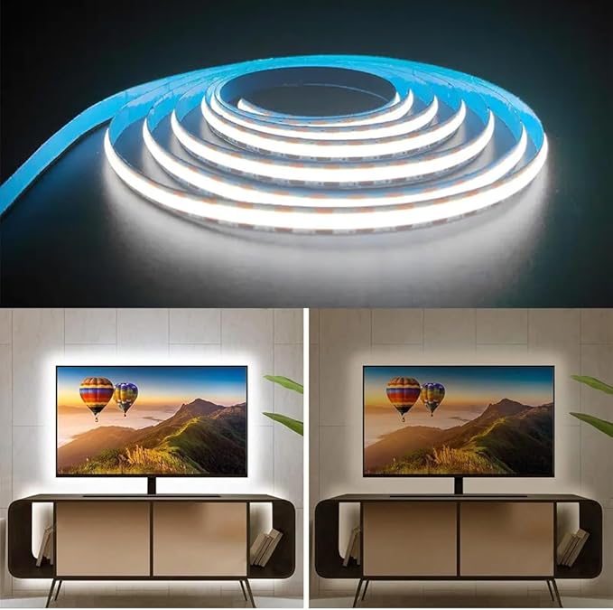 USB LED Light Strip, 6000K White COB LED Strip Lights, 6.56FT TV Lights Flexible Small Led Lights with Touch Switch Controller White 5V LED Strip Light for TV Backlight Bedroom