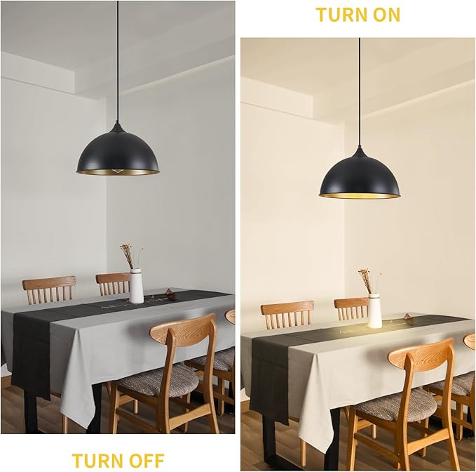 Pendant Lighting for Kitchen Island, 2 Pack 12" Dome Pendant Light Fixtures with Black and Gold Finish Farmhouse Industrial Hanging Pendant Light for Dining Room Restaurant Cafe Entryway