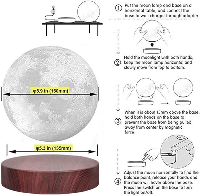 VGAzer 3D Levitation Moon Lamp-Magical Levitating 3D Luna Moon Lamp (3 Colors)