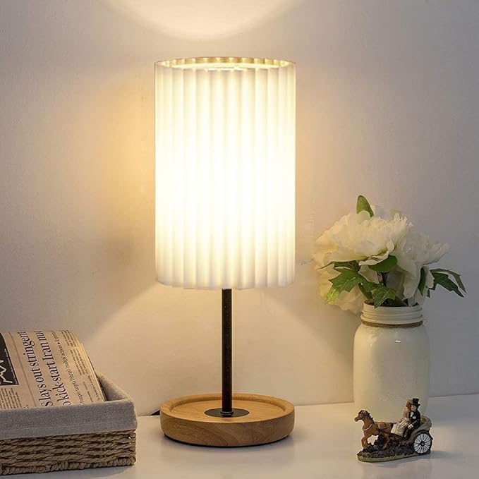 Small Lamp Shades Set of 2 for Table Floor Lamps, 9.8"x6.1"x6.1" Drum Lamp Shades, Pleated Lamp Shade, Linen Round Lampshades, White Barrel Lamp Shade, Medium Lamp Shade for Modern Interiors