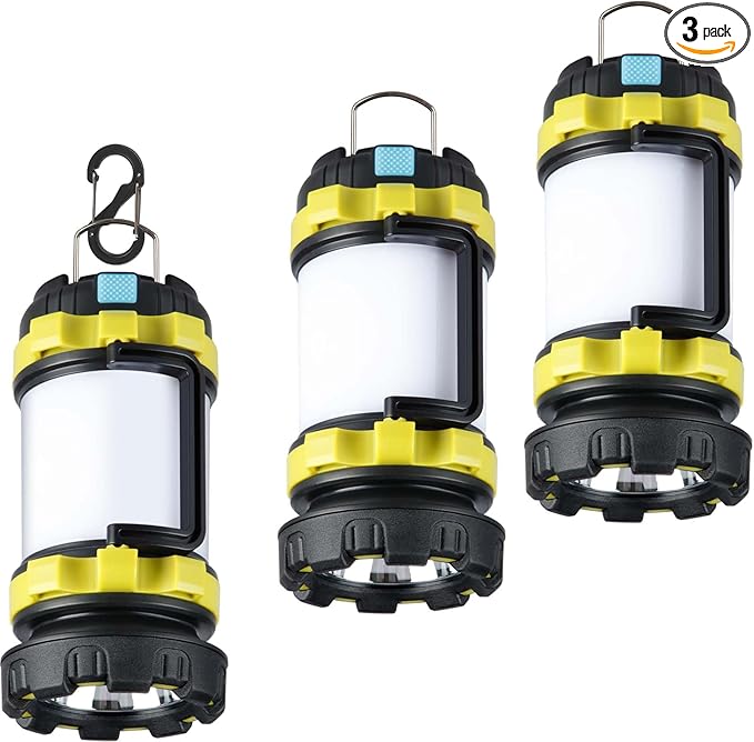 3 Pack Camping Lantern, Outdoor LED Camping Light, Rechargeable Flashlights with 1000LM, 6 Modes, IPX5 Waterproof Portable Emergency Camp Light for Hurricane Survival - Green