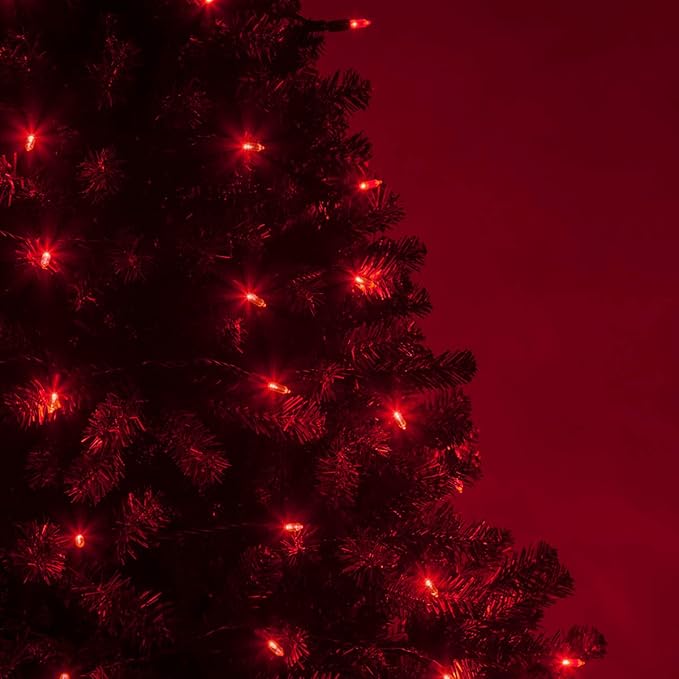 50 T5 LED Red Christmas Tree Lights, 25.5 ft Green Wire Indoor/Outdoor Commercial Grade Mini String, Valentine’s Day and Holiday Lighting