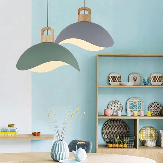 RCIDOS Personalized Pendant Lights Modern Simplicity Hanging Lamp Scandinavian Macaron Lighting Fixture Creative Suspensiom Lamp Wood Art for Kitchen Island Dining Room Over Sink