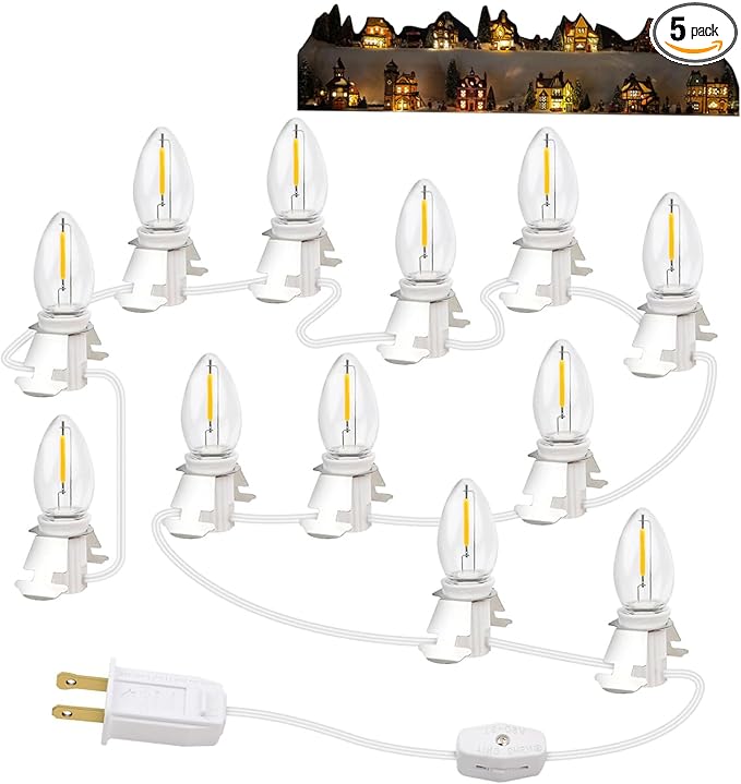 for Christmas Village Houses Craft Decoration LED Light Bulb C7 Cord Clip Lights Christmas Cabin Accessory Cord with 12 Led Light Bulb