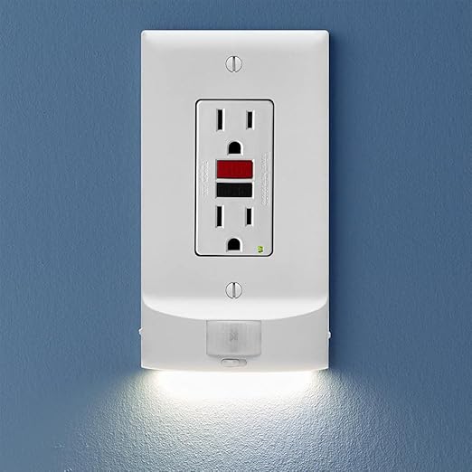 SnapPower 5 Pack MotionLight [for GFCI Outlets] - Motion Detecting LED Night Lights Built-in to Wall Plate - Bright/Dim/Off Options - Auto On/Off Sensor - (GFCI, White)