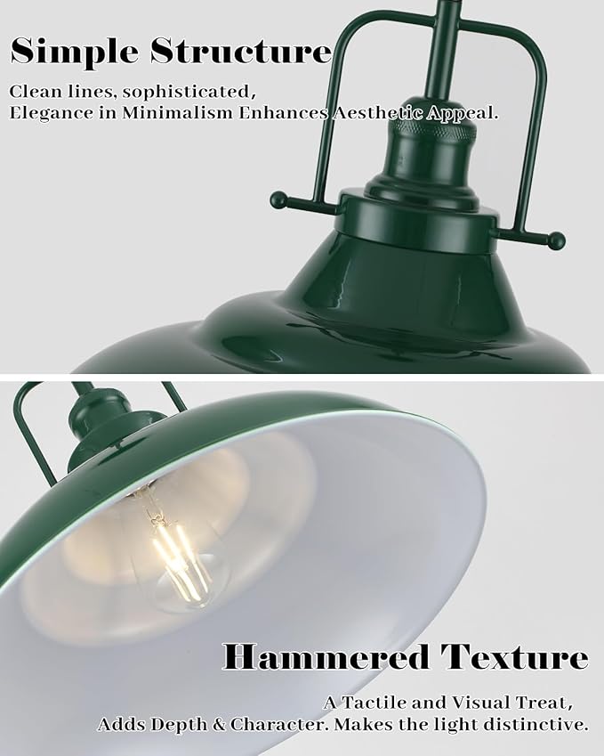 Green Pendant Light Kitchen Island, 16 Inch Large Pendant Lights, Industrial Pendant Lights, Vintage Farmhouse Pendant Light for Kitchen Island, Dining Room, Hallway (1 Pack)