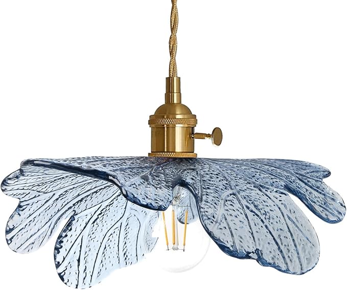 vintage pendant light glass pendant light Brushed Brass Pendant light fixtures Farmhouse Pendant Lighting with blue Glass Shade 1-light Hand Blown Hanging Light for Kitchen Dining Room Bedroom
