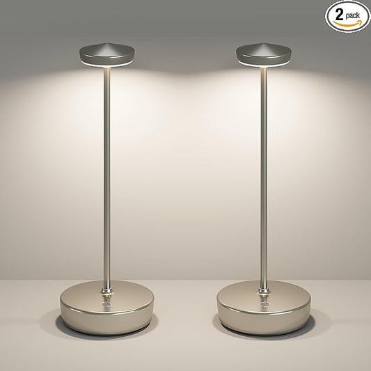 Cordless Rechargeable Table Lamp,LED Portable Touch 5000mAh Battery Operated Table Lights,with Memory Function 3-Level Brightness for Patio, Restaurant, Cafe(2P Silver)
