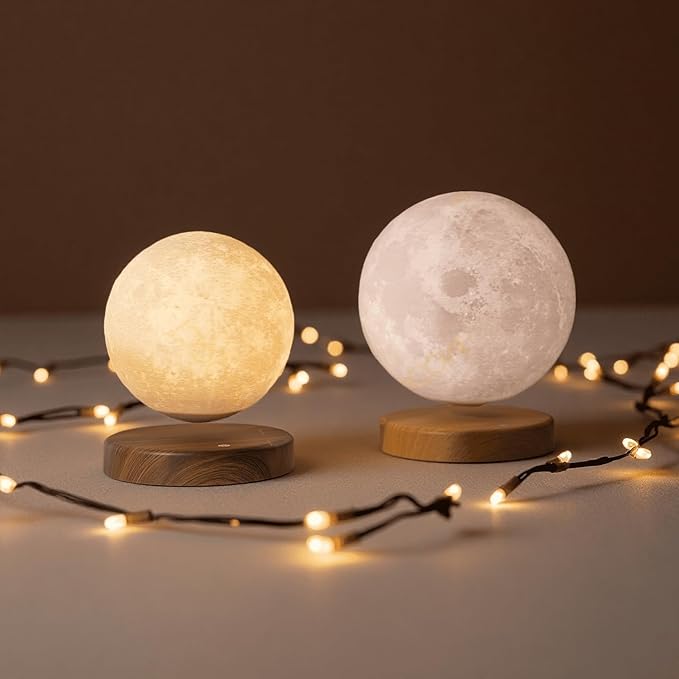 NOBRAND Magnetic Levitating Moon Lamp with LED Light, Floating Moon Desk Lamp with Wooden Base, Decorative Night Light for Home Office Bedroom, White