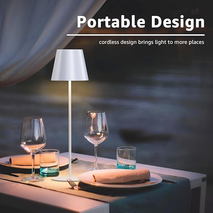 uuffoo 2 Pack Cordless Table Lamp Rechargeable 5000mAH Battery Operated Lights Touch Control LED Portable Desk Lamps 3 Color Dimming for Outdoor Coffee Bedroom Kitchen (Silver+White)