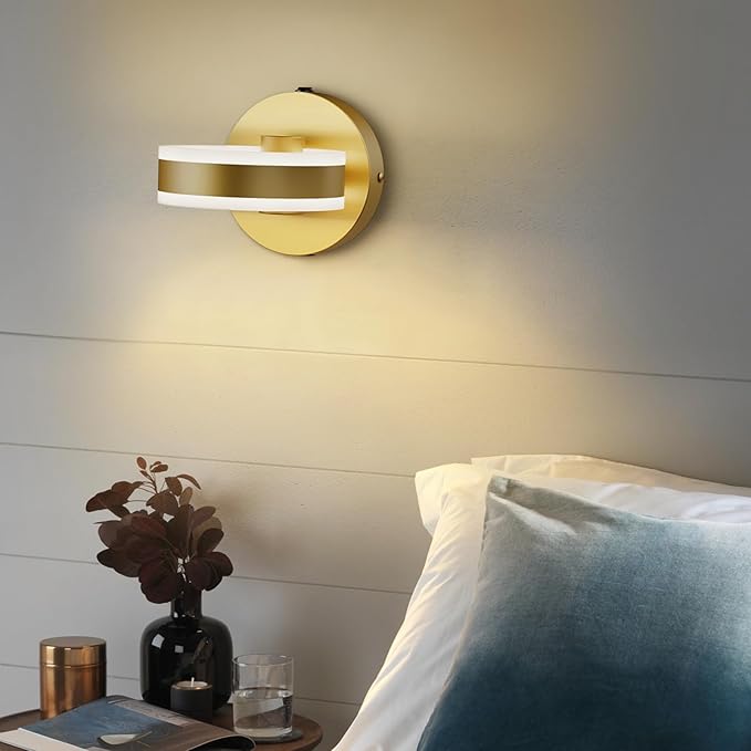 Wall Lamp LED Wall Sconce Rotatable Up-Down Sconces Wall Lighting with Built-in Switch and USB Charging Port 110 Volt AC Hardwired Wall Light (Gold,2 Pack)