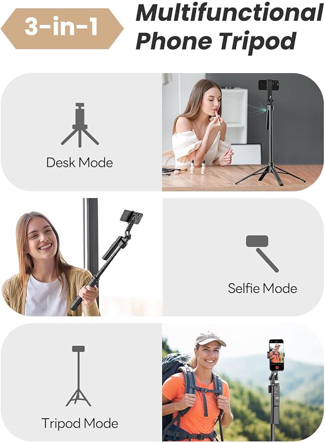 USKEYVISION Auto Face Tracking Tripod for iPhone 360°Rotation,Selfie Stick for Android w/Remote&Ground Spike,68” Phone Tripod Stand That Follows Your Movement for Video Recording,Vlogging(R01)
