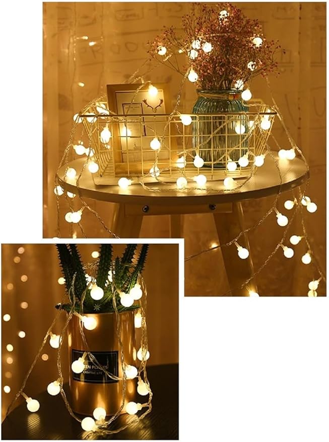 33ft 80 LED Globe String Lights – USB Powered Warm White Fairy Lights for Bedroom, Patio, Wedding, Party & Indoor Outdoor Decor