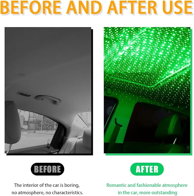 USB Projector Night Light, Highlighted Car Roof Light, Auto Interior LED Romantic Atmosphere Light, Adjustable Night Lamp for Bedroom Party, Universal Decor Car Accessories (Green)