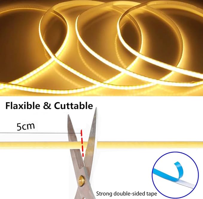 MDee】USB COB Tape Light LED Strip.9.84ft/3m- Flexible 5mm Hidden DC 5V LED Tape with 320 LEDs/m for Blue Lighting. Cuttable, Shapeable, USB Powered. Ideal for Kitchen