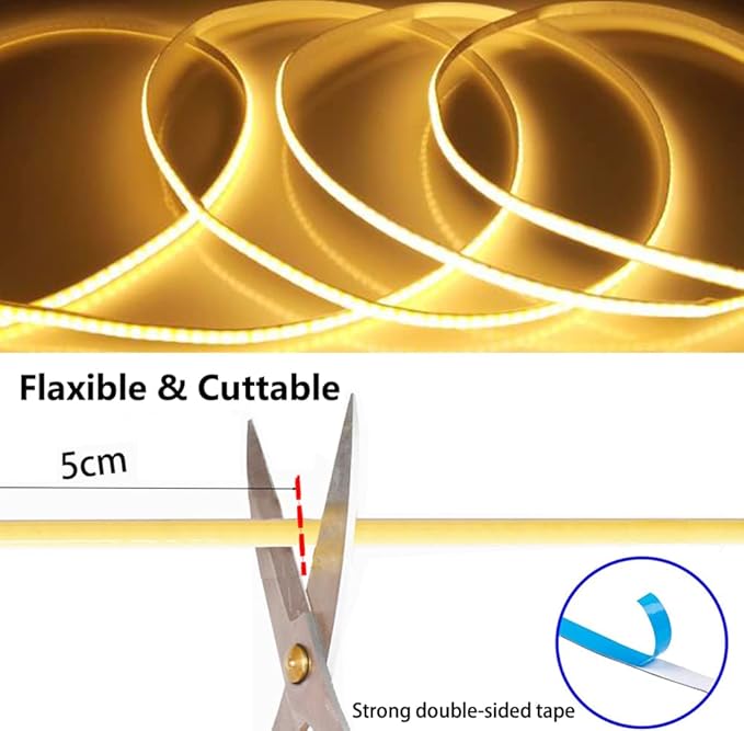 MDee】USB COB Tape Light LED Strip.6.56ft/2m- Flexible 5mm Hidden DC 5V LED Tape with 320 LEDs/m for Blue Lighting. Cuttable, Shapeable, USB Powered. Ideal for Kitchen