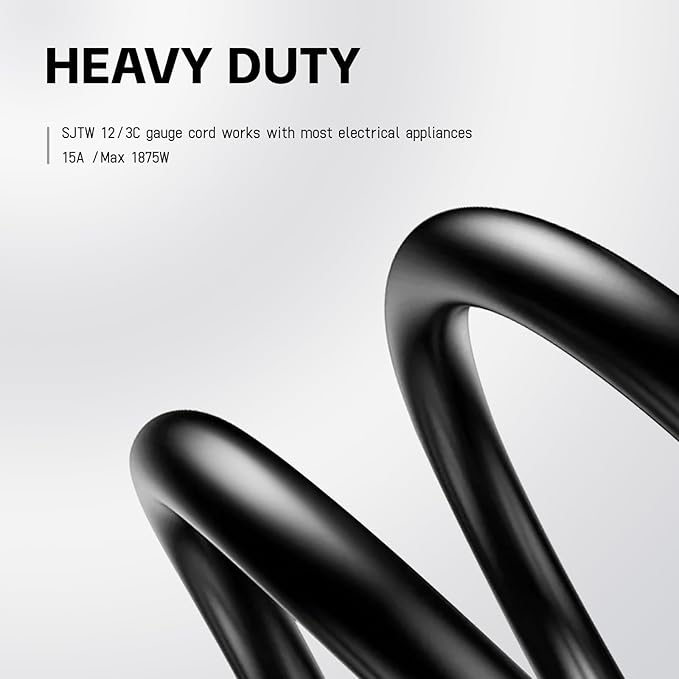 EP 25 Ft Outdoor Extension Cord, 12/3 SJTW Heavy Duty Waterproof Power Cable, 3 Prong Grounded Plug, Lighted End, for Lawn, Garden, Appliances, Black
