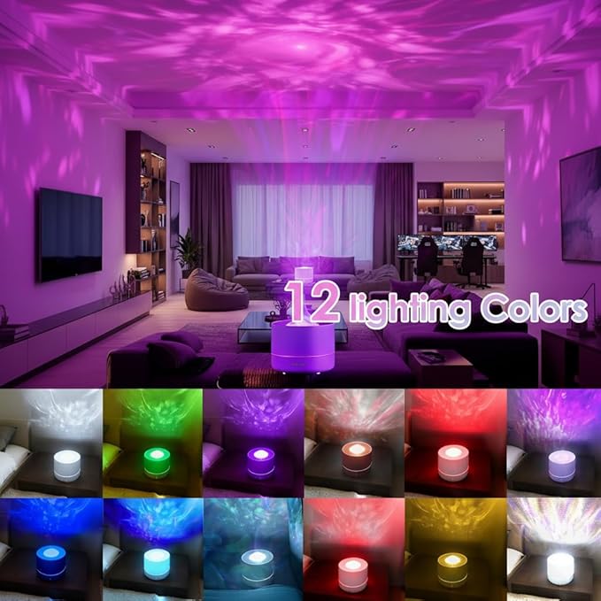 Northern Lights Projector,Ocean Wave & Aurora Galaxy Light with 12 Color Patterns RGB LED Mood Lighting for Bedroom,Suitable as for Women,Children,Teenagers and Girls（Black）