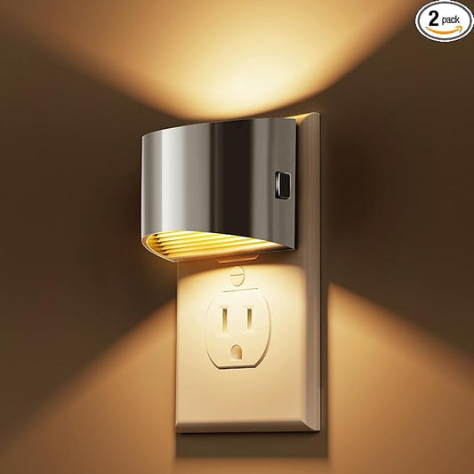 L LOHAS LED Night Lights Plug into Wall, Dimmable Night Light with 3 Level Brightness, 3000K Soft White, 2 Pack, Grey