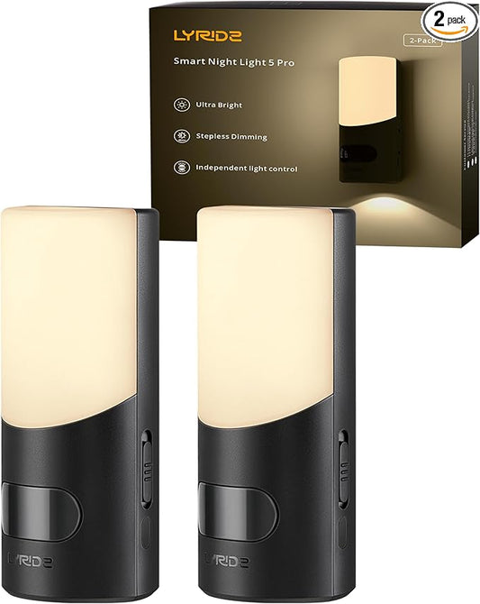 Lyridz Motion Sensor Wall Sconce (2 Pack), Up & Down Dual Beam Night Light, 270-Day Battery Life, Wireless Magnetic Stick-on Hallway Lights, Dimmable LED for Stair, Bedroom, Bathroom (Warm White)