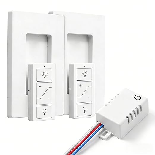 Wireless Dimmer Switch, 2 Remote Light and 1 Receiver kit, Work with Alexa Voice Control, Smart Wall Switch Lighting Fixture for Dimmable LED/CFL INC/HAL Bulb of Ceiling Pendant Lamps, ETL Listed