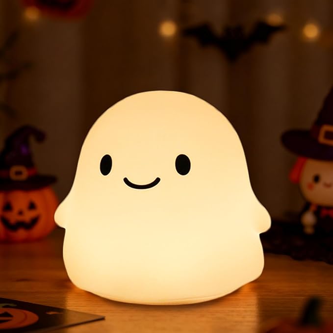 Ghost Night Light, Squishy Halloween Gifts with 50Hrs Battery, Tap Control 2 Brightness, 30Min Auto-Off, Rechargeable Cloud Lamp for Kids Bedroom, [Women Gifts]