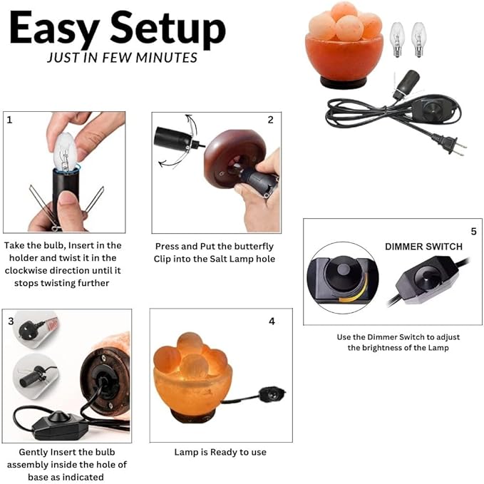 HL Himalayan Pink salt Lamp Bowl with Balls comes with dimmer switch and a pair of bulbs (HL BOWL)