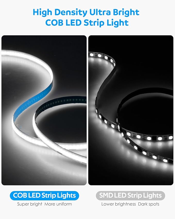 Aclorol USB COB LED Strip 50cm White LED Strip Lights for Bedroom Dimmable Light Strip with Dimmer High Density and Bright for Kitchen Cabinet Display Case Craft Lighting Project 6000K 1.64FT/0.5M