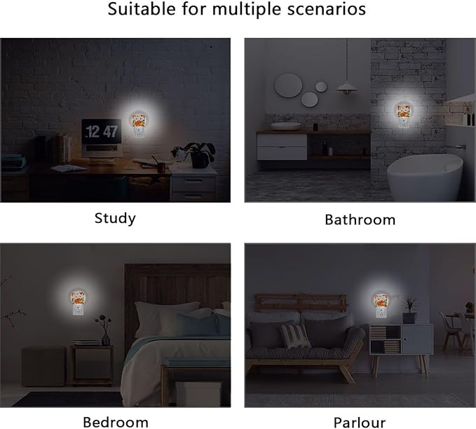 Vdsrup Autumn Pumpkin Night Light Set of 2 Maple Fall Nightlights Plug-in LED Nightlight Auto Dusk-to-Dawn Sensor Lamp for Bedroom Bathroom Kitchen Hallway Stairs