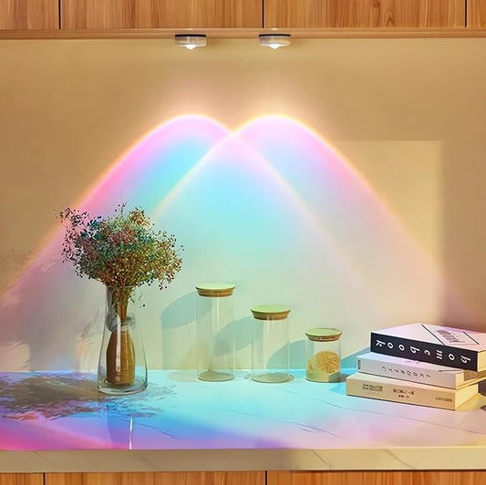 Sunset Visual Lamp Projector - Battery Powered, 2 Levels Brightness & Self-Adhesive LED Lights, Night Light for Home/Bedroom/Party/Photography (Rainbow)