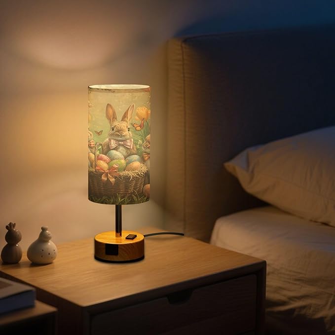 ALAZA Bedside Table Lamp Rabbit Easter Bunny Egg Touch Lamp for Bedroom 3 Way Dimmable Nightstand with USB Charging Ports Living Room, LED Bulb Included