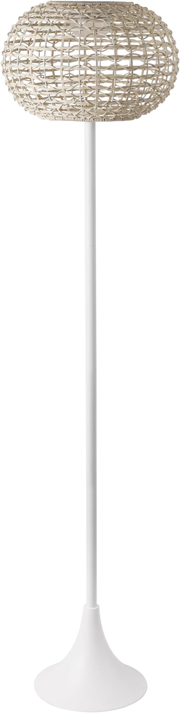 JONATHAN Y 58" White/Cream Modern Outdoor Solar Floor Lamp, Waterproof LED Standing Light for Patio, Deck, Porch, Faux Rattan Shade, USB-C Rechargeable, Coastal Decor (JYL2601B)