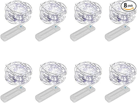 8 Pack 60 LED Fairy Lights with Timer, 7 Modes Battery Operated String Lights (Excluded Battery), Waterproof Wire Lights for Wedding Party Mason Jar Christmas Decoration (Cold White)