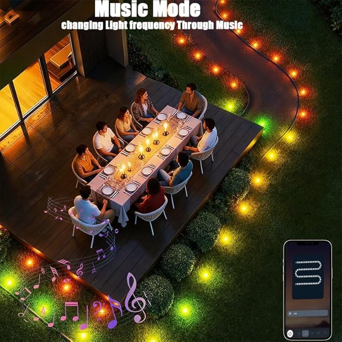 Outdoor Ground Lights 31FT Patio Decorations Smart Outdoor Lights 24V with IC+RGB 20 Pathway Light IP67 Waterproof for Christmas Holiday Party APP/Remote Control (unconnectable)