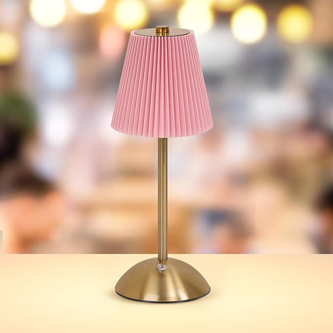 Pink Red Table Lamps, valentine night lights,Cordless LED Table Lamp with Dimmer, Built-in Rechargeable Battery,Patio Table Lamp, Bedside Night Lamp, Ambient Light for Restaurant, Antique Brass (pink)
