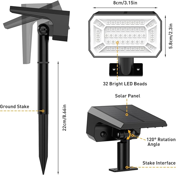 Solar Color Changing Spot Lights Outdoor Waterproof IP68, [8 Pack/32 LED/7 Modes] 2-in-1 Landscape Spotlights, Auto On/Off Solar Powered Flood Lights for Outside Yard Garden Pathway Walkway