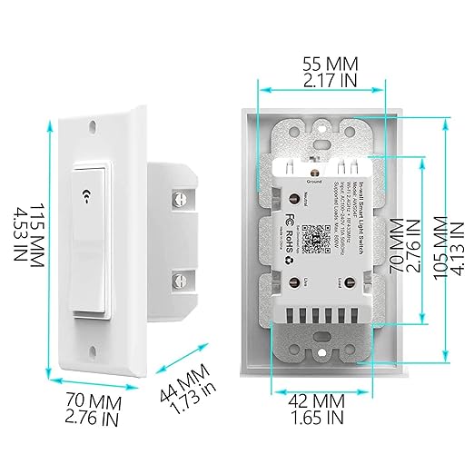 Smart Light Switch with Bluetooth Remote, Single Pole One-Way WiFi Wall Switch, Smart Life App & Voice Control, Compatible with Alexa & Google Assistant, Neutral Wire Required, No Hub Needed