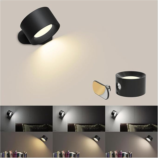 Led Wall Sconces, Wall Lamps with Battery Operated, Wall Mounted Cordless Lights with 3 Color Temperature&3 Brightness, 360° Magnetic Ball, USB Charging Port for Reading Study Bedside