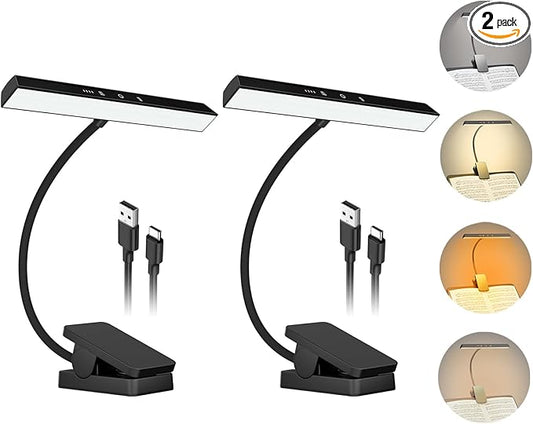 2 Pack Rechargeable Music Stand Lights - Eye Caring 47 LED Clip on Piano Lights, 4 Color & 3 Brightness, USB-C, up to 110 Hrs Runtime, Portable Lamp for Musician, Grand/Upright Piano, Reading