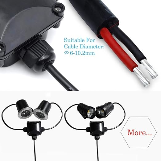 Waterproof Junction Box, IP68, 3-Way Outdoor Cable Connectors,Outdoor/External Electrical Light Junction Box Ø 6mm-10.2mm (3 Pack)
