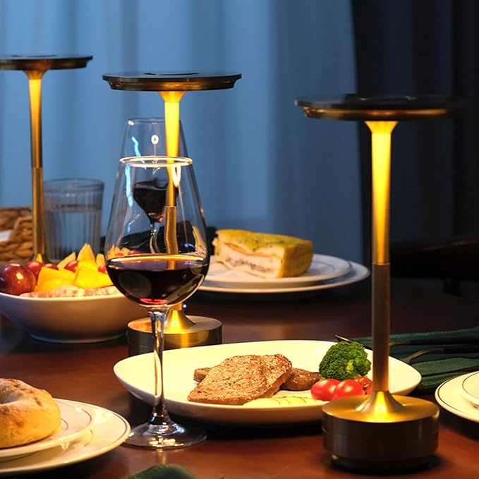 Vintage Aluminum Rechargeable Cordless LED Table Lamp with Dimmable Brightness and 3 Color Temperatures