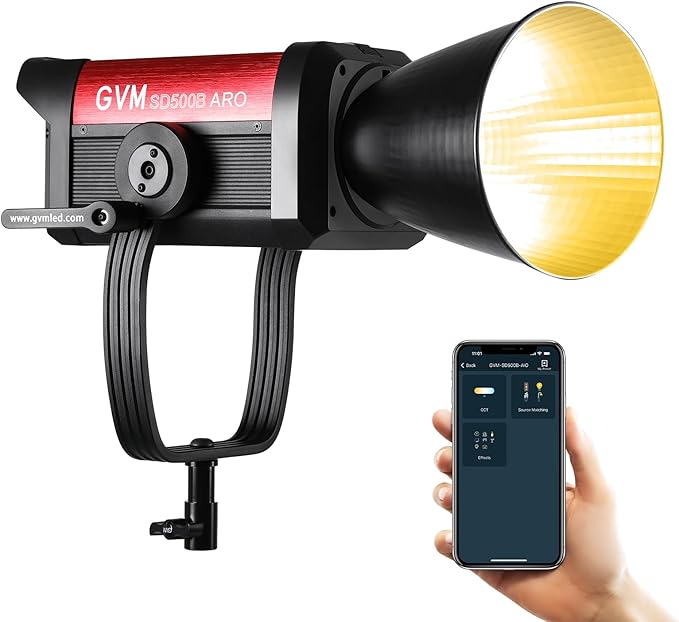 GVM 500W LED Video Light, APP Control, 2700K-6800K CCT, 227040lux@1m with Standard Cover, 12 Dynamic Effects, Bluetooth Control for Photography, Studio, and Video