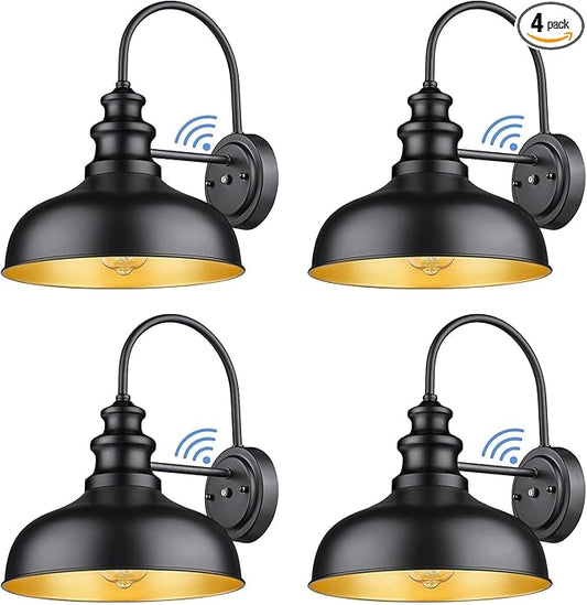Bestshared Dusk to Dawn Sensor Farmhouse Barn Light, 11.5 Inch Dome Outdoor Barn Light, Outdoor Wall Sconce, Exterior Lighting Fixture, Farmhouse Porch Lights for Front Door(Black, 4 Pack)