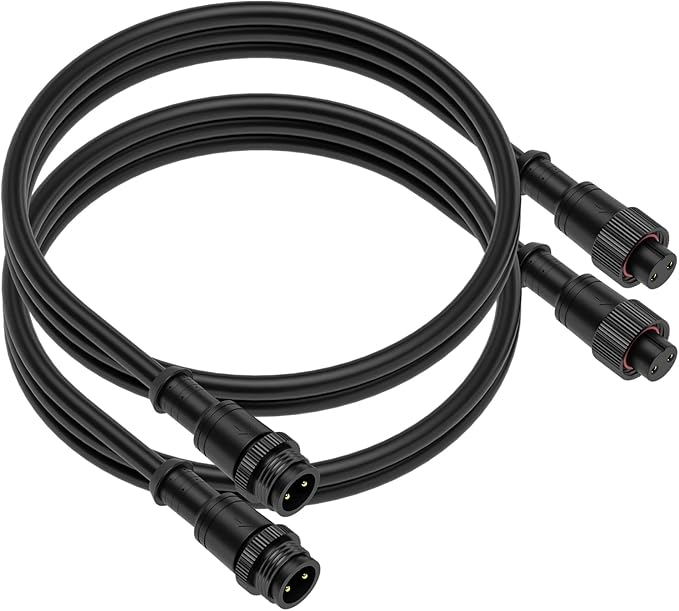 BTF-LIGHTING 6.56FT 2 Pin 18AWG IP67 Extension Cable Wire with Male and Female Connectors for Single Color FCOB COB 5630 5730 5050 etc LED Strip 22mm Metal Nut Big Size Home Lighting Connector