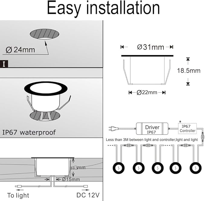 LED Deck Lights Kit 50 Pack, 1.22" Low Voltage WiFi RGBW+IC Multicolor Dynamic Recessed Deck Lighting Work with Alexa/Google Home, IP67 Waterproof 12V Step Lights Outdoor for Garden Yard Path Stairs
