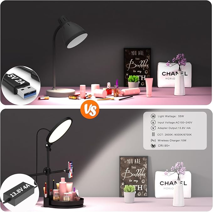 Desk Ring Light with Stand,55W Dimmable Full Screen Ring Light,with Rotating Storage Box,Pen Holder Stand,Phone Holder&Controller (White-RGB, 10.5)