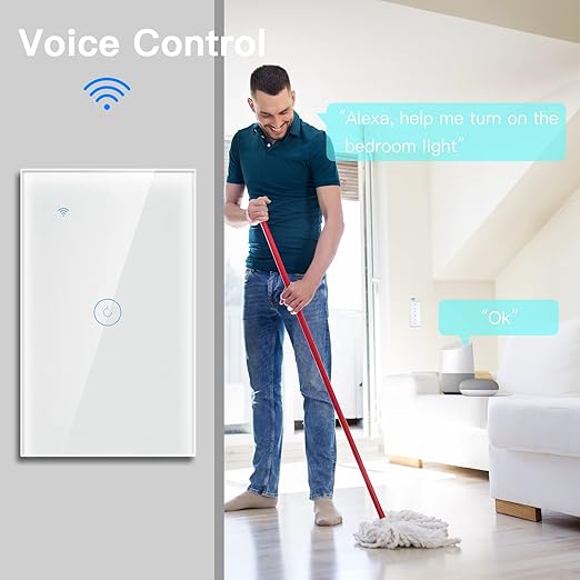 BSEED Smart Light Switch,1 Gang WiFi Touch Switch with Smart Life APP Control and Timing Function,White Single Pole Switches Work with Amazon Alexa,Google Assistant -(3 Way) Multi-Control Association